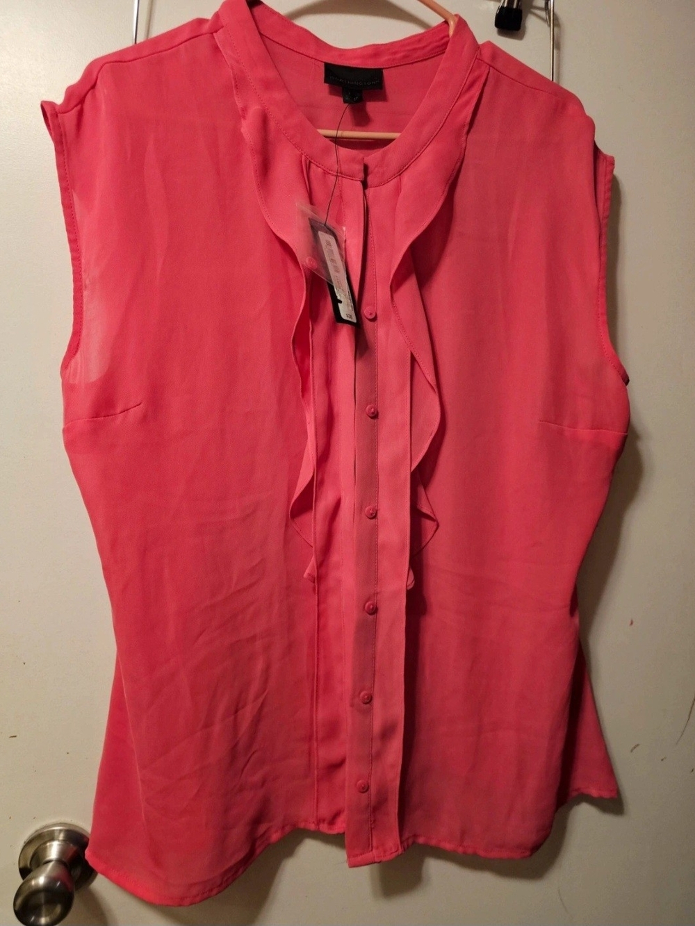 Worthington Sleeveless Ruffle-Front Blouse - Coral Pink